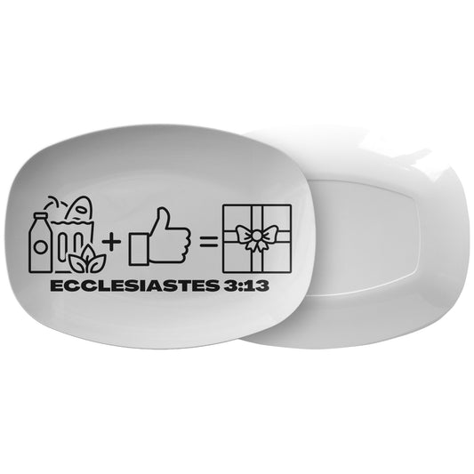 decorative white serving platter with bible verse