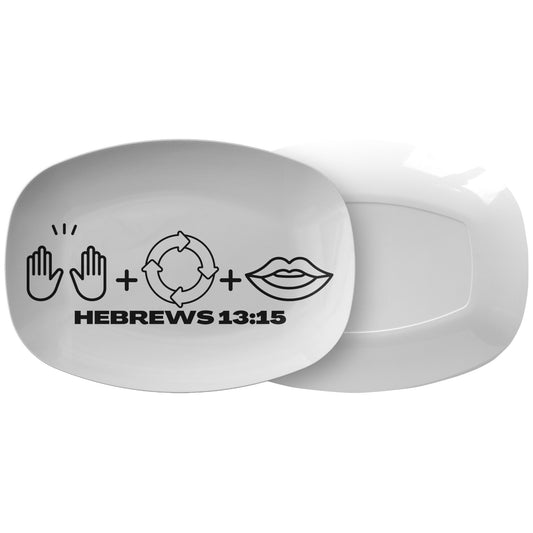 decorative white serving platter with Bible verse