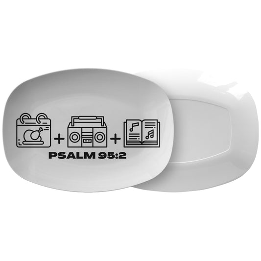 decorative white serving platter with Bible verse