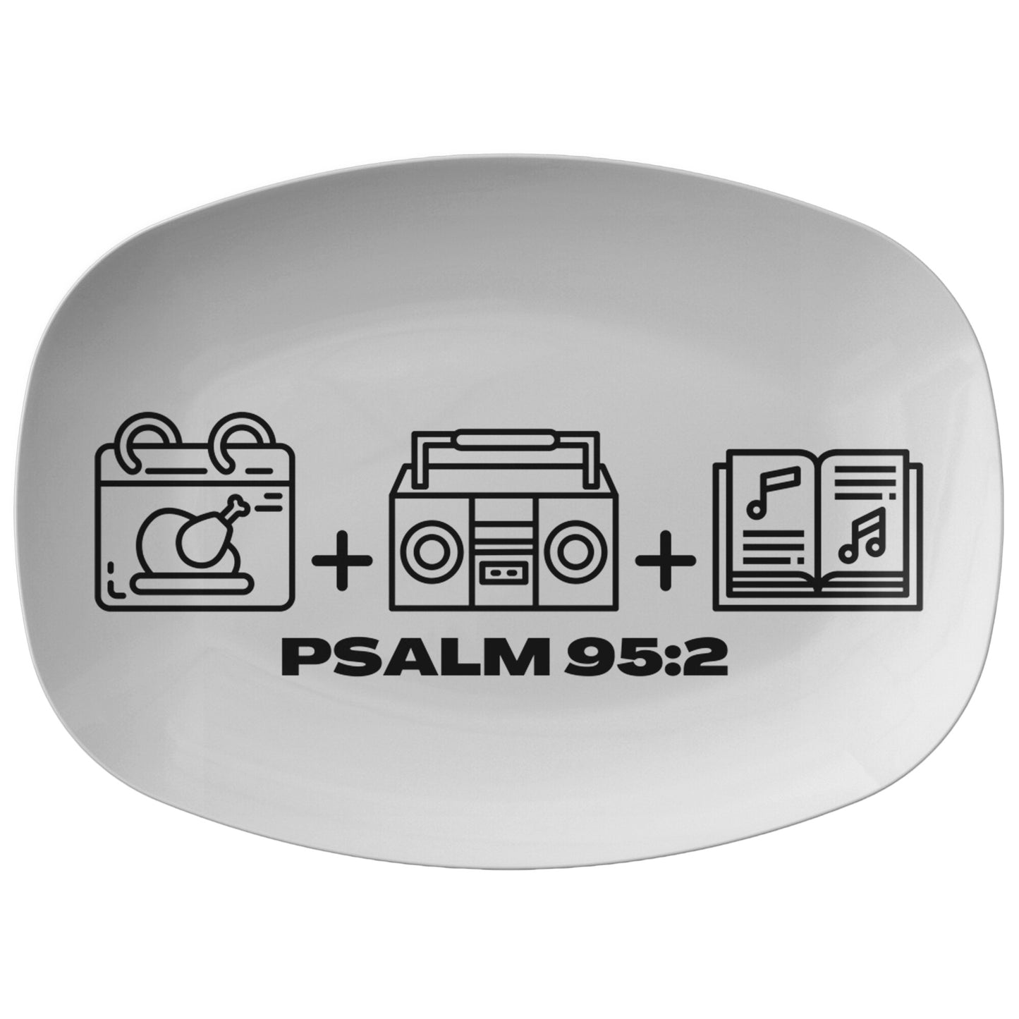 decorative white serving platter with Bible verse
