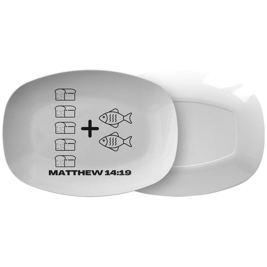 decorative white serving platter with bible verse