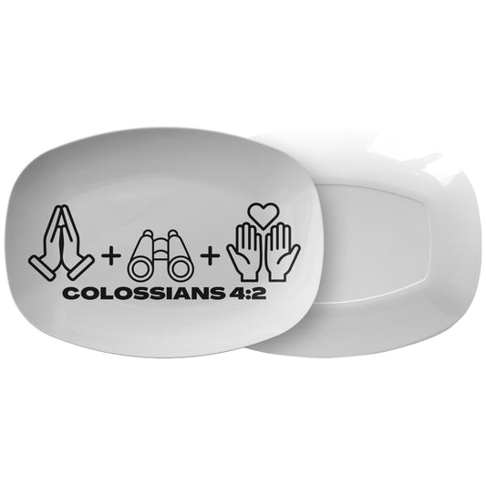 decorative white serving platter with Bible verse