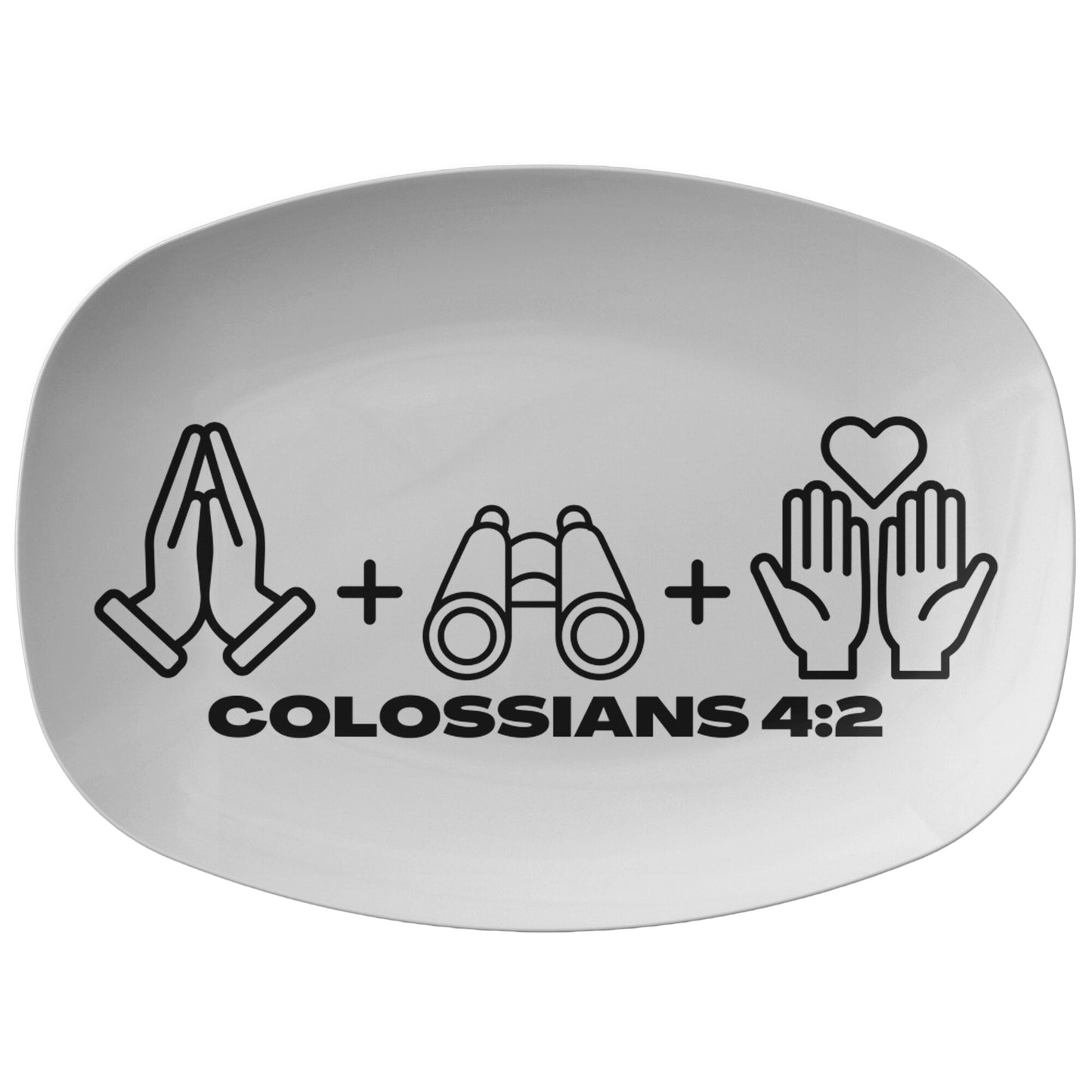 decorative white serving platter with Bible verse