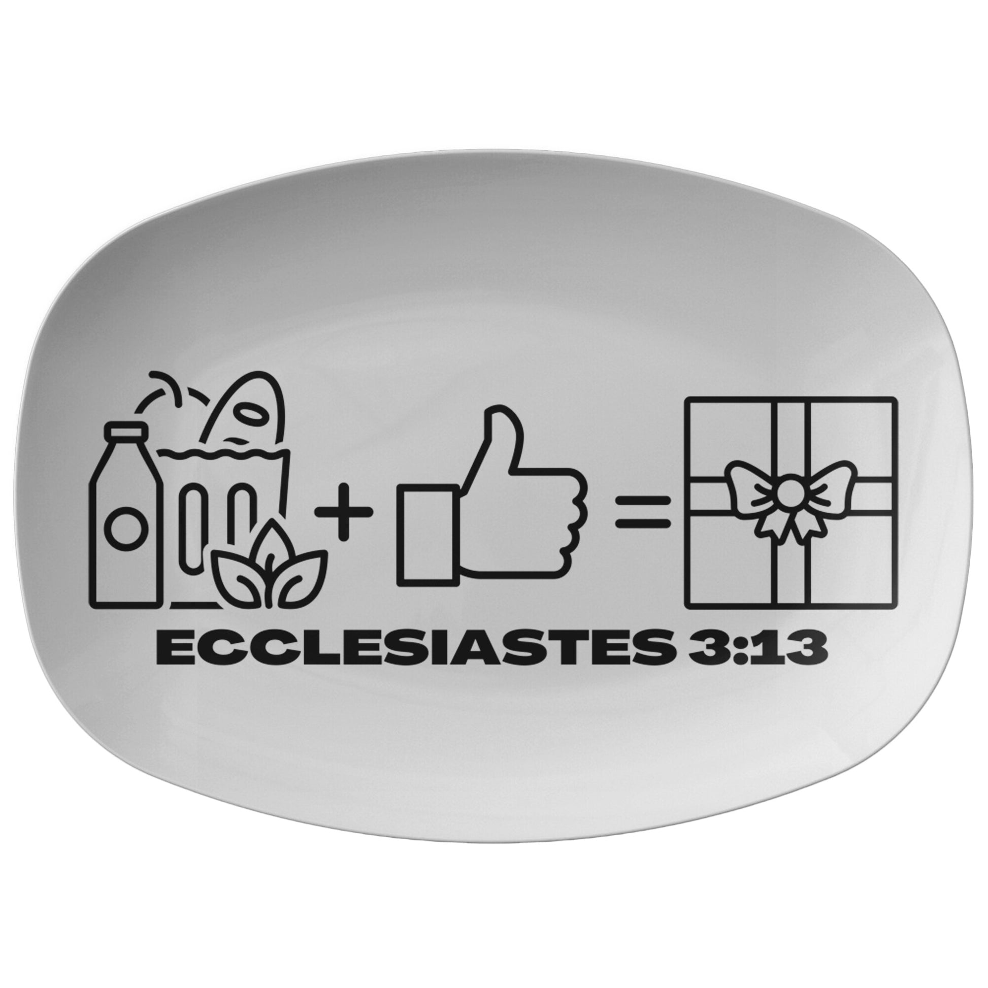 decorative white serving platter with bible verse