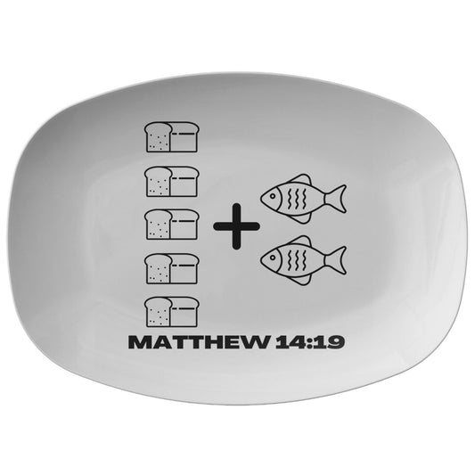 decorative white serving platter with bible verse