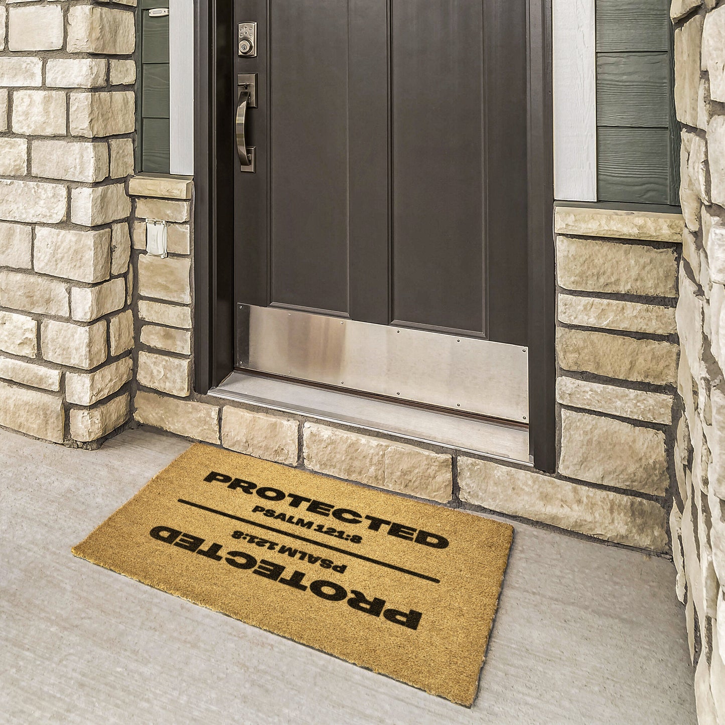 tan outdoor mat at front door